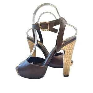 LAUREN Ralph Lauren Brown Ankle Strap High Heel Sandals Women's Size 6
